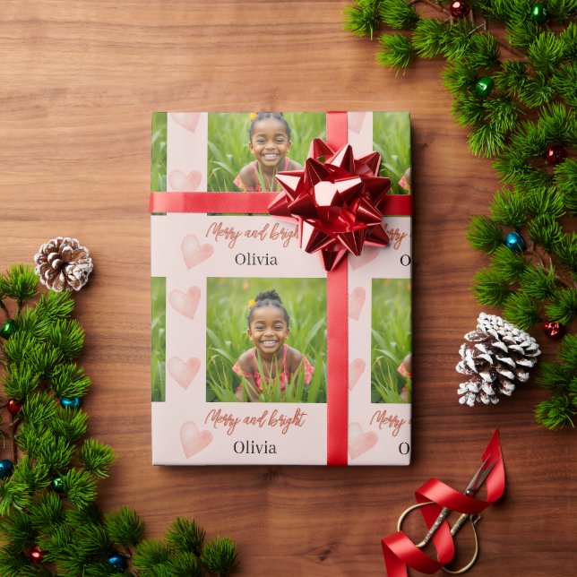 Papel De Presente Cute Feriado Rosa Coração Pintado à Mão (Presente de Natal)