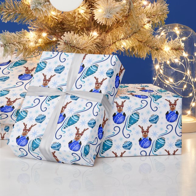 Papel De Presente Cute Festive Blue Christmas Reindeer (Feriados)