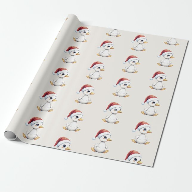 Papel De Presente Cute Festive Christmas Goose Duck With Santa Hat (Desenrolado)