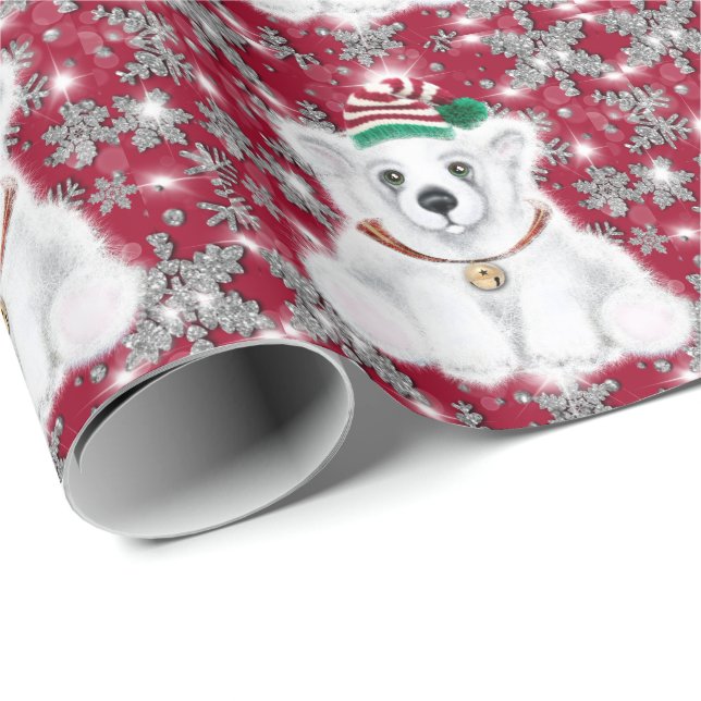 Papel De Presente Cute festive holiday Polar bear glitter snowflakes (Ponta do rolo)
