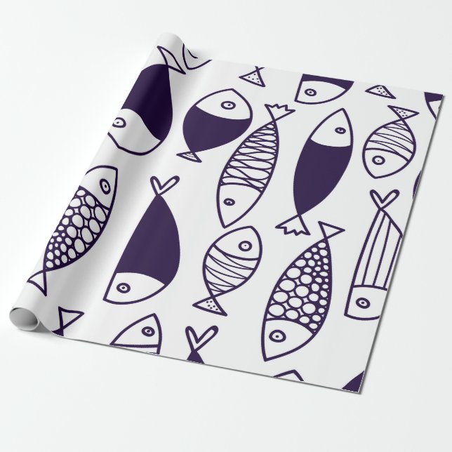Papel De Presente Cute fish. Kids background. Seamless pattern. Can  (Desenrolado)