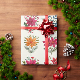 Papel De Presente Cute Floral Folk Christmas
