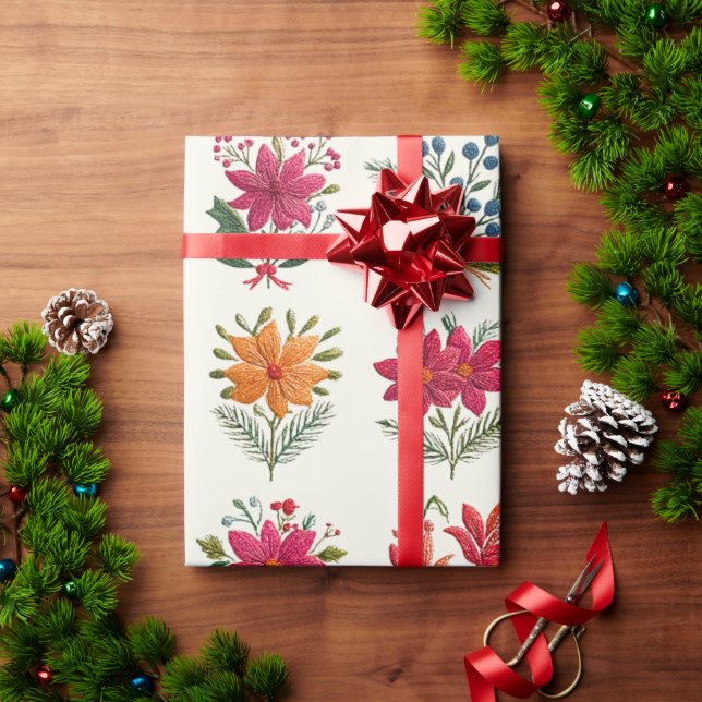 Papel De Presente Cute Floral Folk Christmas (Presente de Natal)