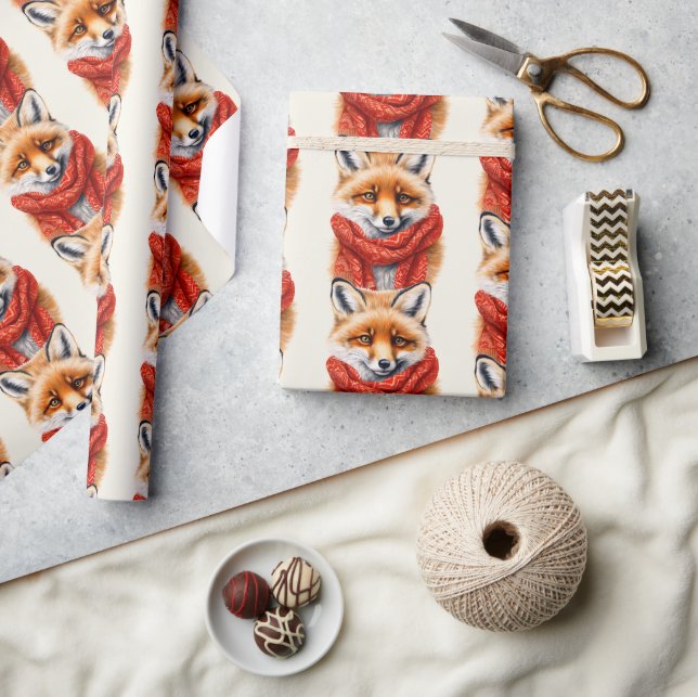 Papel De Presente Cute Fox in a Red Scarf Autumn Pattern (Artesanato)