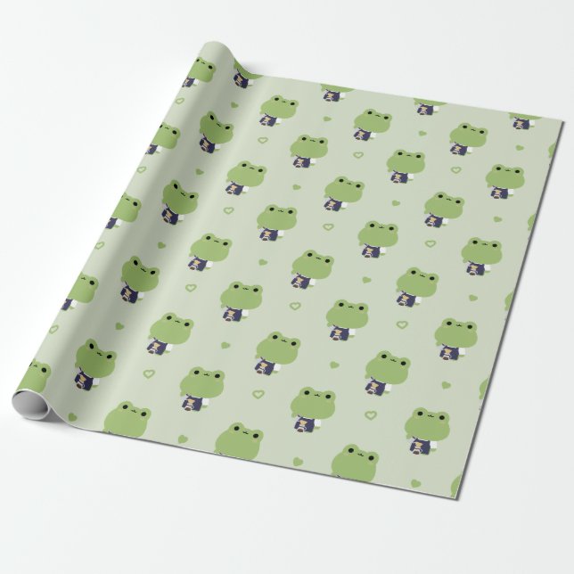 Papel De Presente Cute Frog Barista (Desenrolado)