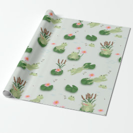 Papel De Presente Cute Frogs in Lily Pond