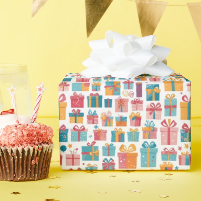 Papel De Presente Cute Gifts in Bags and Boxes with Ribbons Pattern (Festa de aniversário)