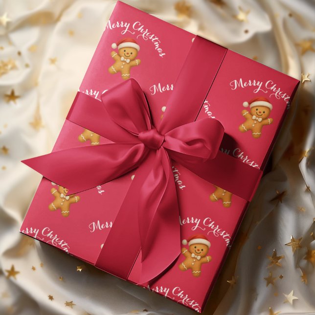 Papel De Presente Cute Gingerbread Man with Santa Hat -  (Criador carregado)