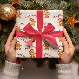 Papel De Presente Cute Gingerbread Man with Santa Hat - 