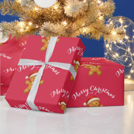 Papel De Presente Cute Gingerbread Man with Santa Hat -