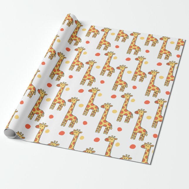 Papel De Presente Cute Giraffe Pattern Yellow Cartoon Animal Print (Desenrolado)