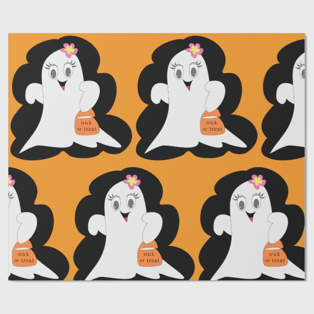 Papel De Presente Cute Girly Ghost Halloween Trick or Treat (Aberto)