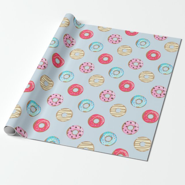 Papel De Presente Cute Glazed Doughnut Pattern Light Blue (Desenrolado)