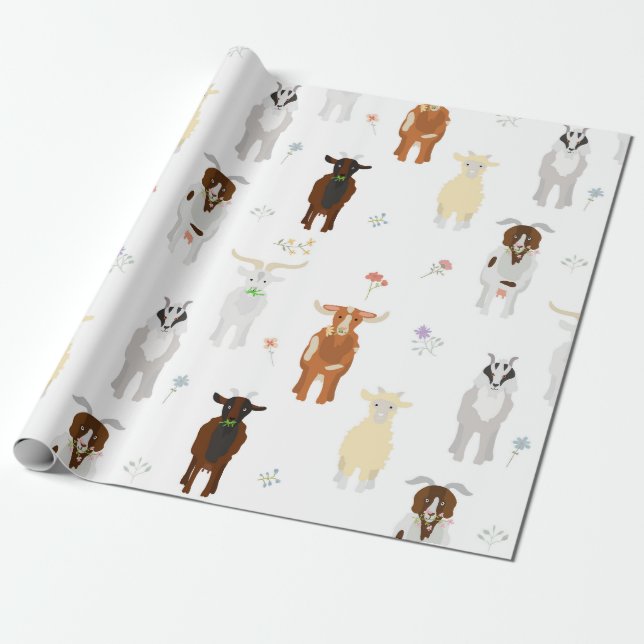 Papel De Presente Cute Goats Farm Animals (Desenrolado)