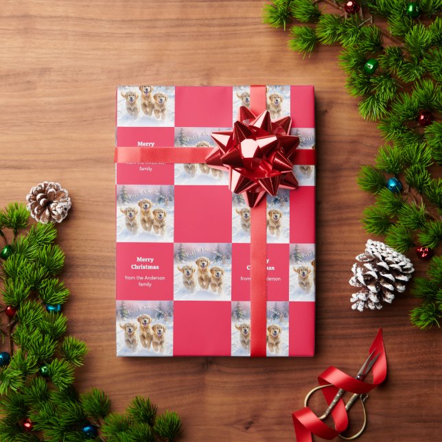 Papel De Presente Cute Golden Retrievers In Snow Puppy Christmas (Presente de Natal)