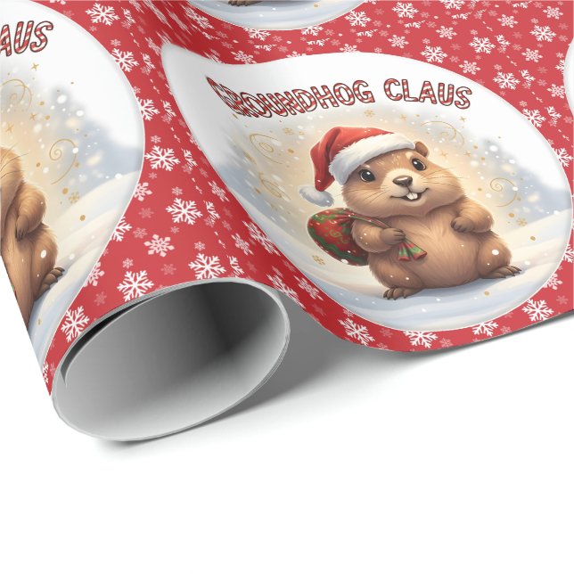 Papel De Presente Cute Groundhog Claus Funny Groundhog Christmas (Ponta do rolo)