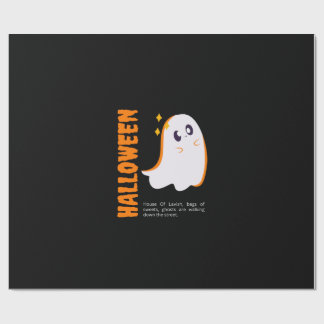 Papel De Presente Cute Halloween Ghost Wrapping Paper - Black Spooky