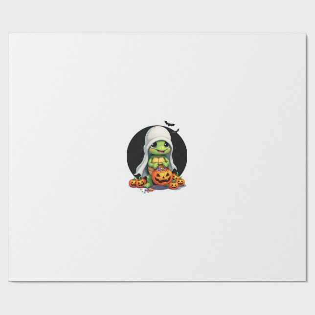 Papel De Presente Cute Halloween Turtle Ghost with Candy (7) (Aberto)