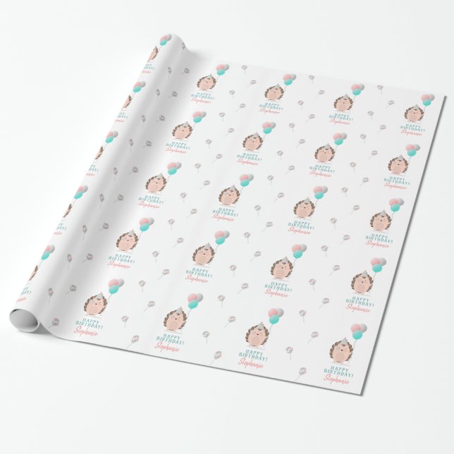 Papel De Presente Cute Hedgehog Birthday (Desenrolado)
