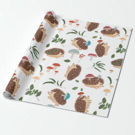 Papel De Presente Cute Hedgehog Mushrooms Woodland Forest Animal