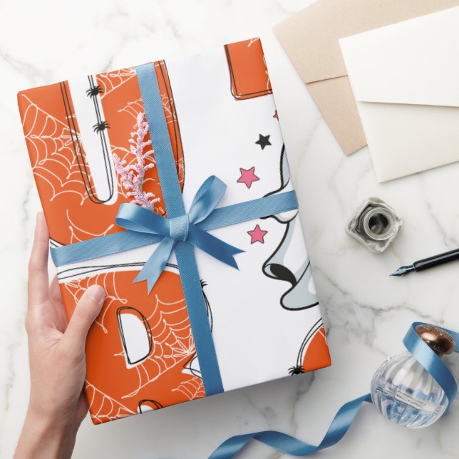 Papel De Presente Cute Kawaii Ghost "Boo" Design de Halloween (Presentear)