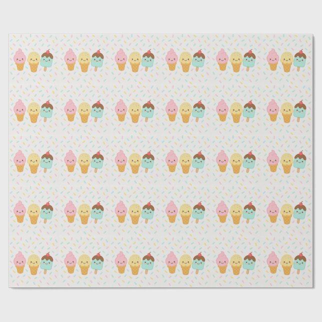 Papel De Presente Cute Kawaii Ice Cream Party Wrapping Paper (Aberto)