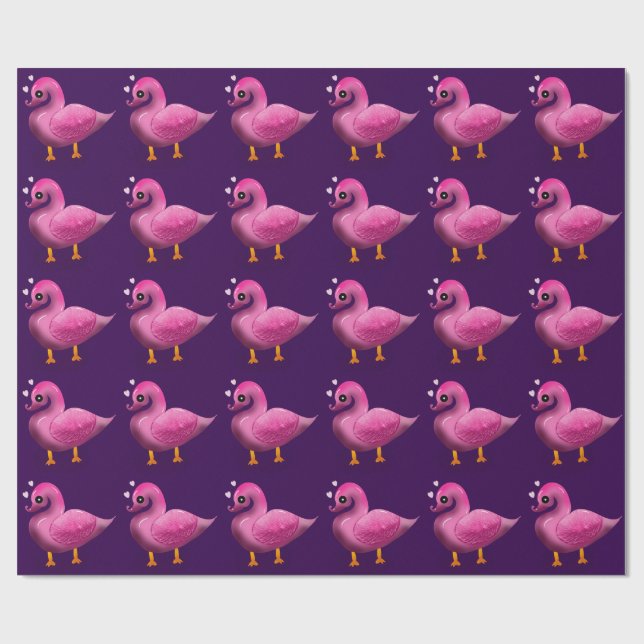 Papel De Presente Cute Kawaii Pink Duck & Hearts Nursery Art (Aberto)