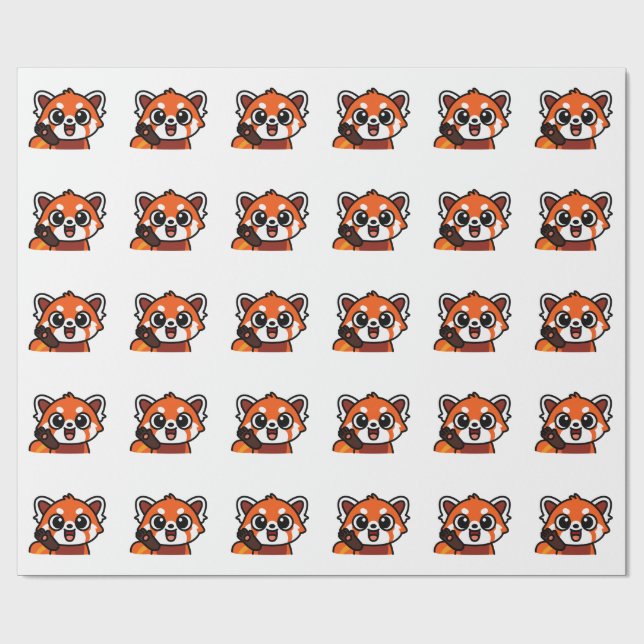 Papel De Presente Cute Kawaii Red Panda Pattern Wrapping Paper for G (Aberto)