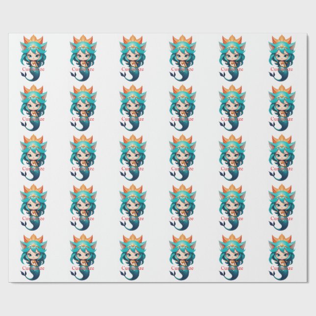 Papel De Presente Cute Kitty Cat Mermaid Thunder_Cove (Aberto)