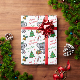 Papel De Presente Cute Koala Christmas Tree Holidays