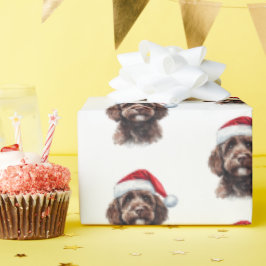 Papel De Presente Cute Labradoodle com Santa Hat