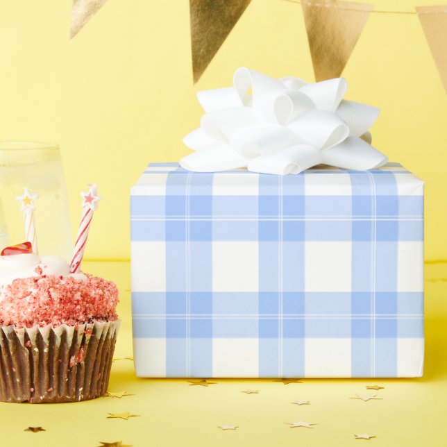 Papel De Presente Cute Light Blue Plaid Simple Classic  (Festa de aniversário)