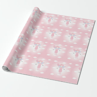 Papel De Presente Cute little fairy in pink sky