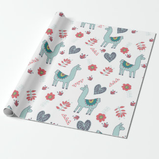 Papel De Presente Cute Llama Floral Pattern Impressão