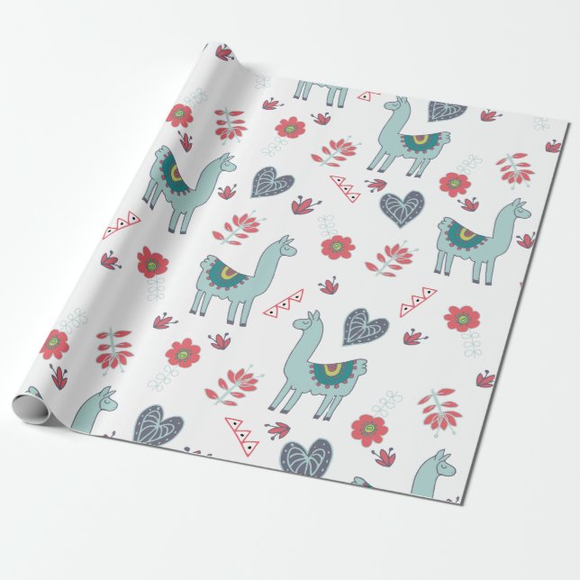Papel De Presente Cute Llama Floral Pattern Impressão (Desenrolado)