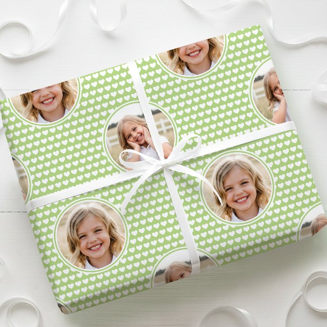 Papel De Presente Cute Love Heart 2 Photo Pretty Green Pattern (Criador carregado)