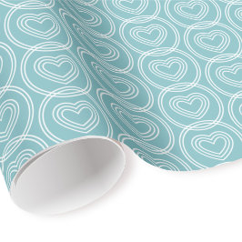 Papel De Presente Cute Love Heart Circles Teal Blue Modern Pattern