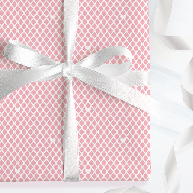 Papel De Presente Cute Love Heart Lattice Mesh Pretty Pink Birthday (Criador carregado)
