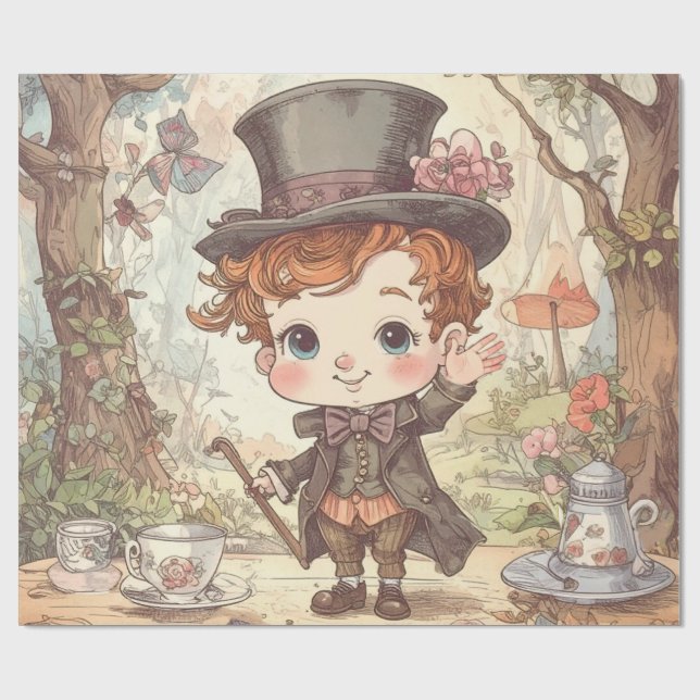Papel De Presente Cute Mad Hatter Whimsical Wonderland Woodland Art (Aberto)