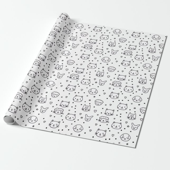 Papel De Presente Cute Minimalist Animal Faces (Desenrolado)