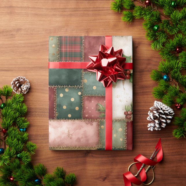 Papel De Presente Cute Modern Gold Christmas Patchwork Pattern (Presente de Natal)