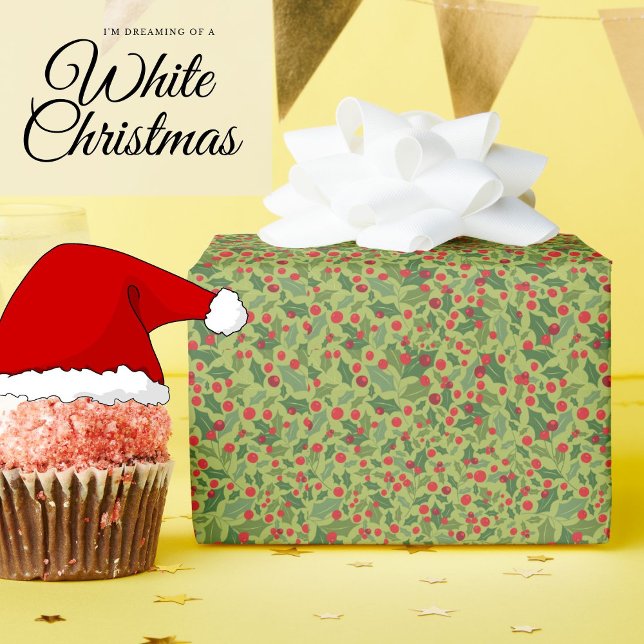 Papel De Presente Cute Modern Mistletoe Hollyberry (Criador carregado)