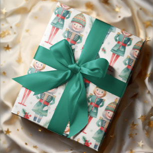Papel De Presente Cute Nutcracker e Greenery de Natal