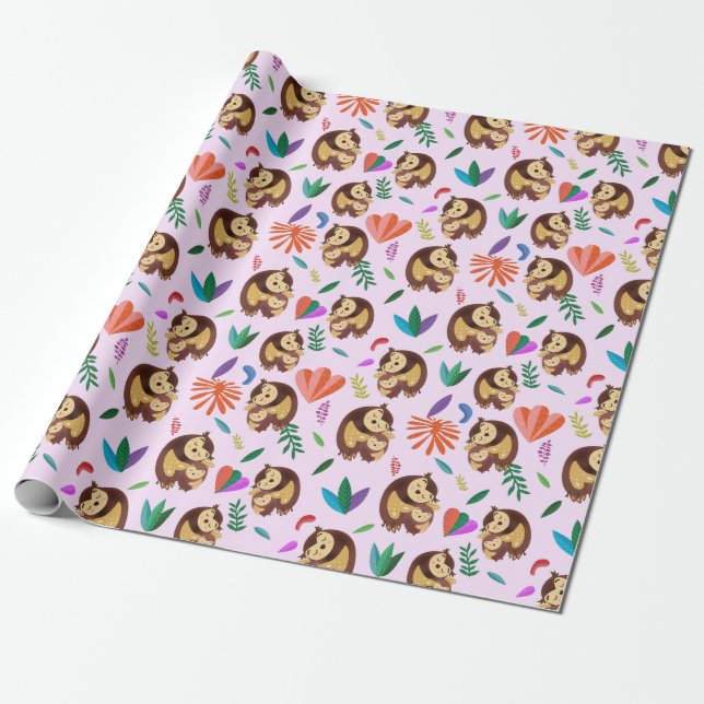 Papel De Presente Cute Owls Valentine's Day Wrapping Paper (Desenrolado)