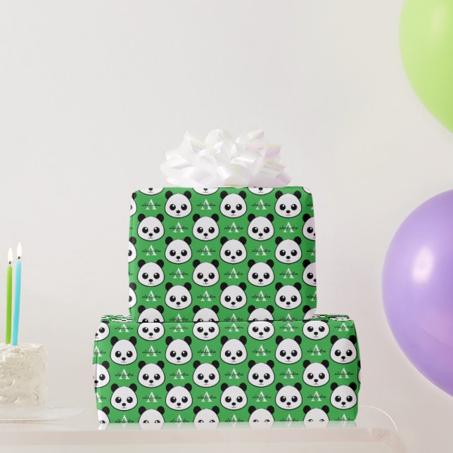 Papel De Presente Cute Panda Bear – Personalized Monogram  (Presentes para festas)