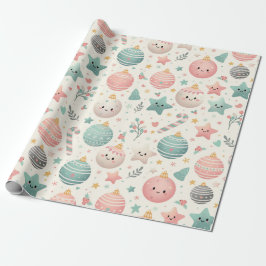 Papel De Presente Cute Pastel Christmas Pattern Ornaments and Stars