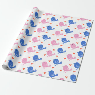 Papel De Presente Cute Pink Blue Bird Heart Pattern Repeating Love
