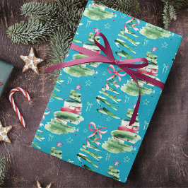 Papel De Presente Cute pink Coquette bows Christmas trees aqua