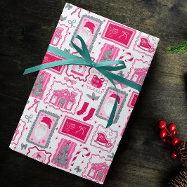 Papel De Presente Cute Pink Coquette Frames Pattern Christmas