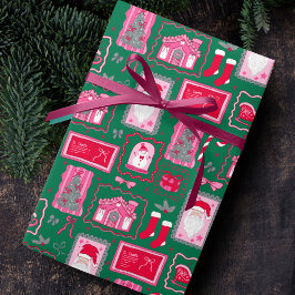 Papel De Presente Cute Pink Coquette Frames Pattern Christmas green